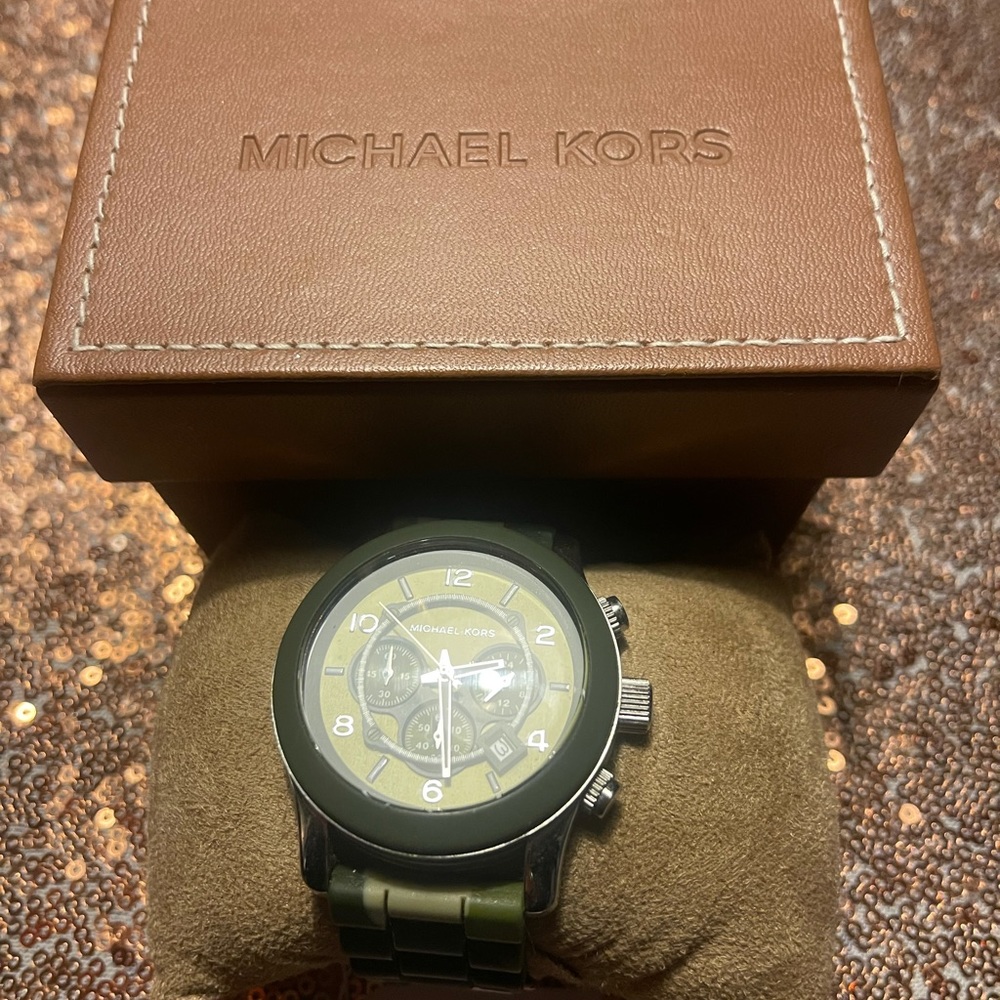 Michael kors runway watch stainless steel with camouflage silicone band.